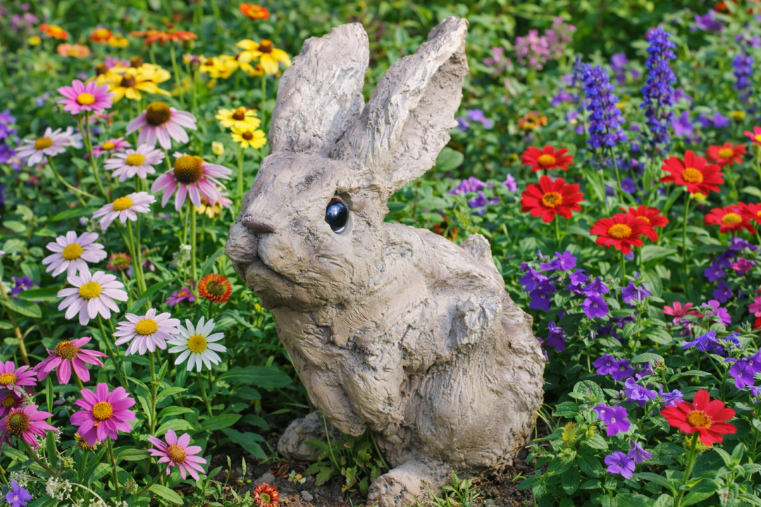 Wood Effect Sitting Rabbit Ornament – Decorative Bunny Figurine for Home or Garden