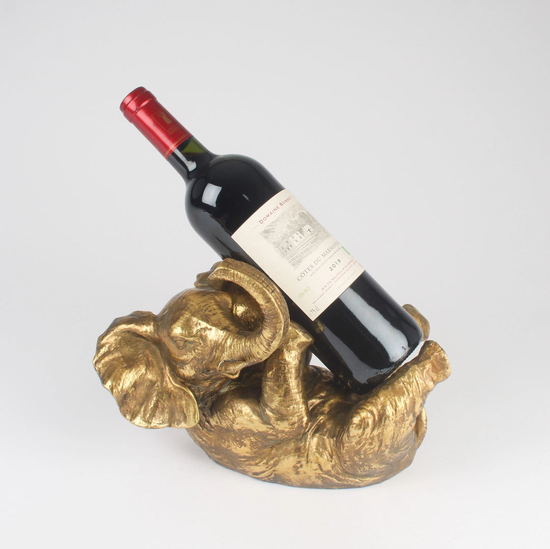 Playful Gold Elephant Wine Bottle Holder – Resin Decorative Animal Figurine