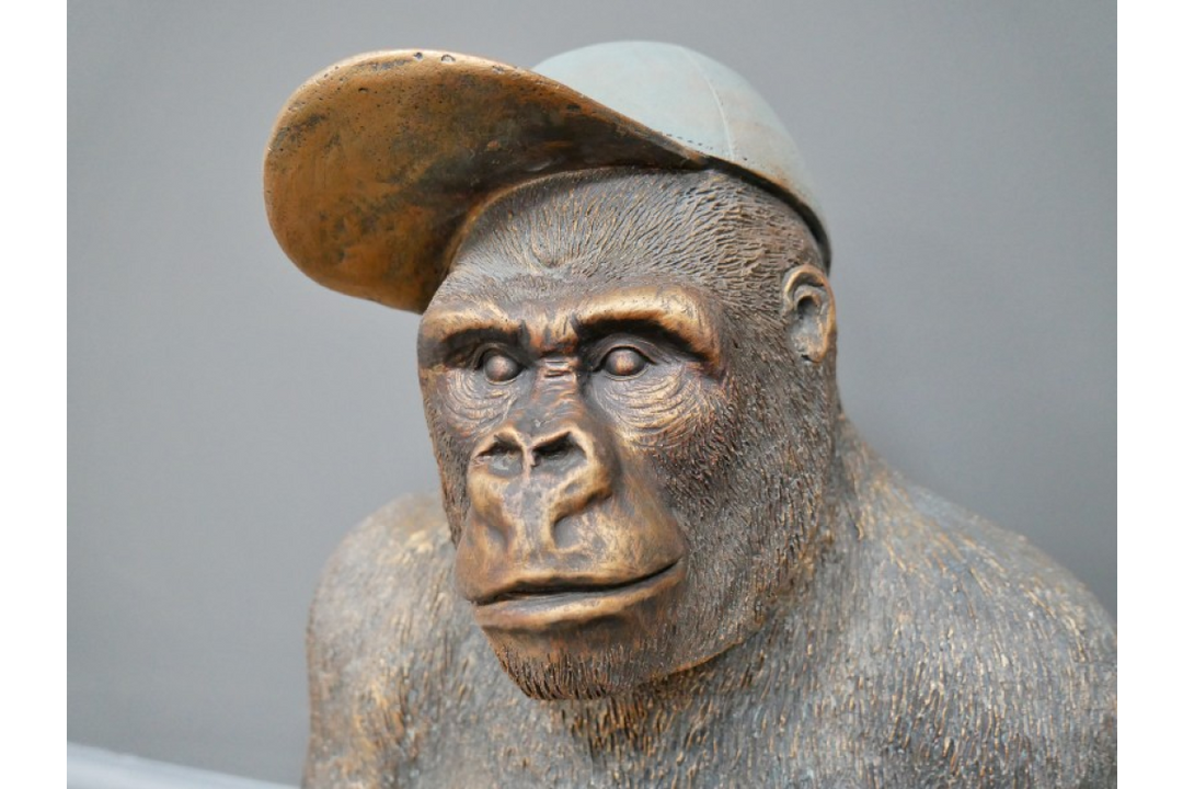 Large Sitting Gorilla Ornament with Hat – Antique Gold MGO Indoor & Outdoor Décor