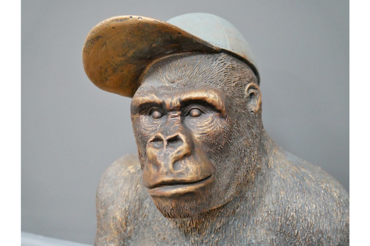 Large Sitting Gorilla Ornament with Hat – Antique Gold MGO Indoor & Outdoor Décor