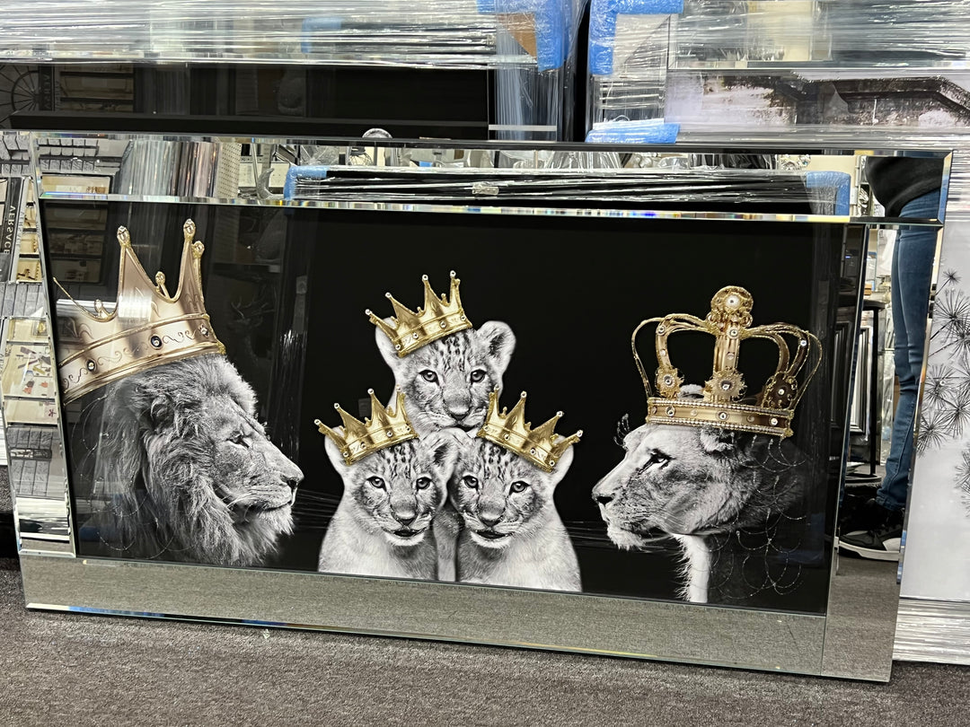 Lion King, Queen, and Cubs with Gold Crowns Wall Art
