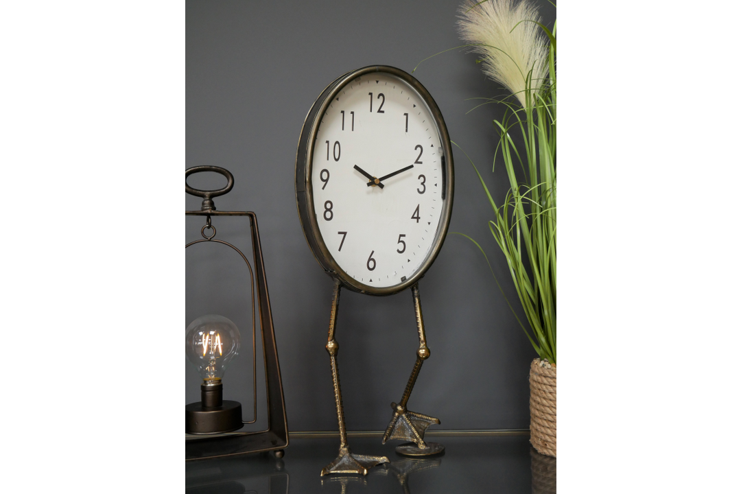 Rustic Oval Metal Clock Bird Feet decorative timepiece
