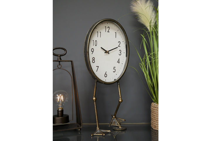 Rustic Oval Metal Clock Bird Feet decorative timepiece