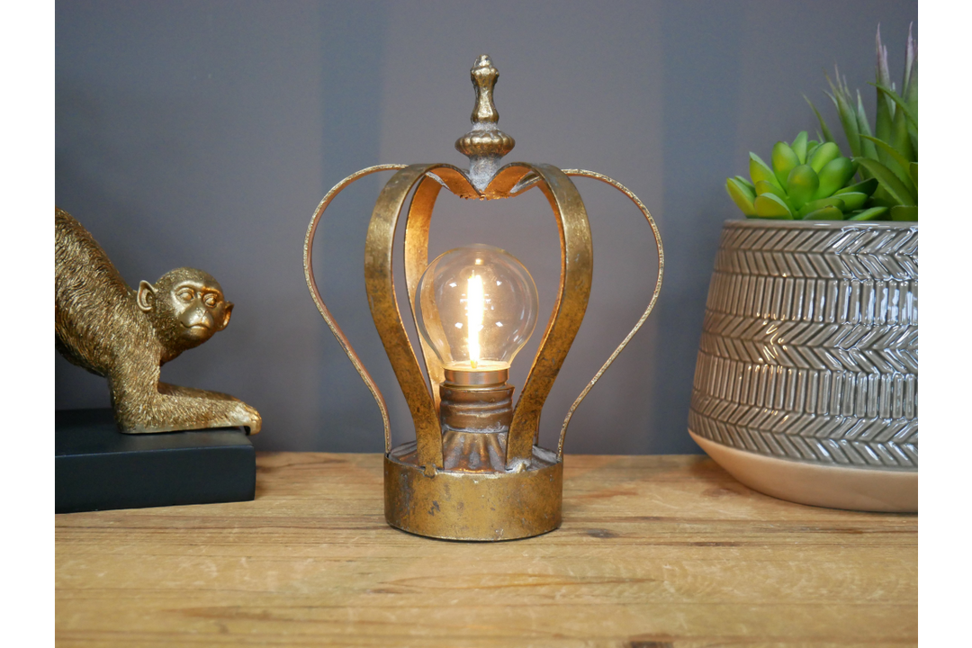 Gold/cream Crown Metal Table Lamp – Battery Operated Decorative LED Light