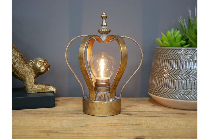 Gold/cream Crown Metal Table Lamp – Battery Operated Decorative LED Light