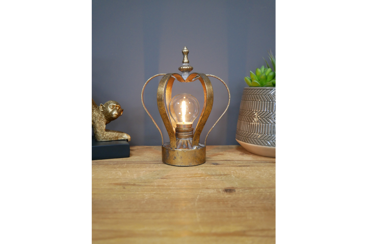 Gold/cream Crown Metal Table Lamp – Battery Operated Decorative LED Light
