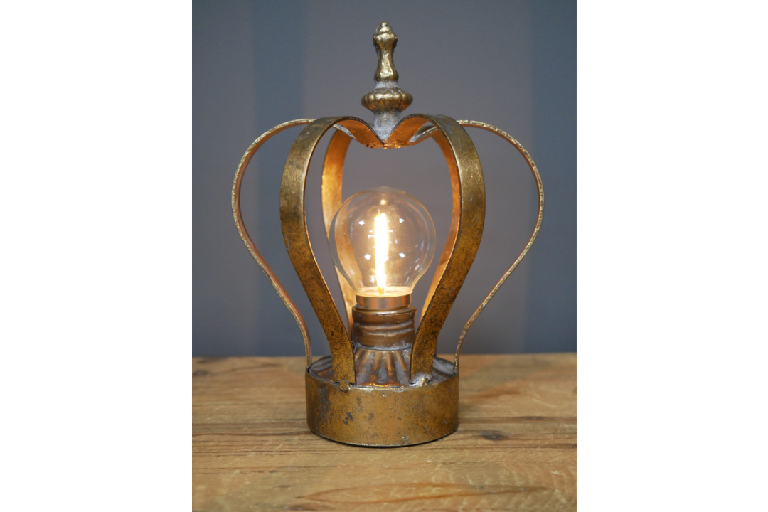 Gold/cream Crown Metal Table Lamp – Battery Operated Decorative LED Light
