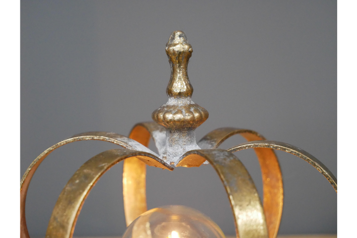 Gold/cream Crown Metal Table Lamp – Battery Operated Decorative LED Light