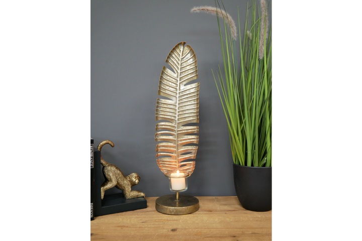 Metal gold Leaf Candle Holder Decorative Home Décor Tealight or Pillar Candle