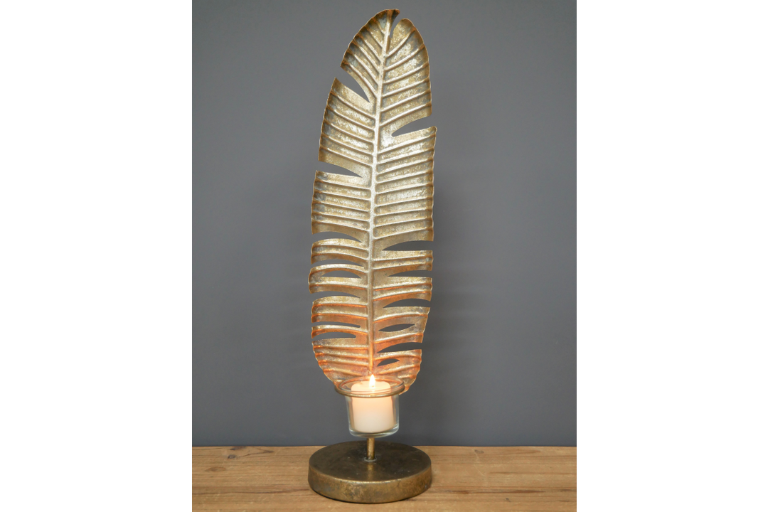 Metal gold Leaf Candle Holder Decorative Home Décor Tealight or Pillar Candle