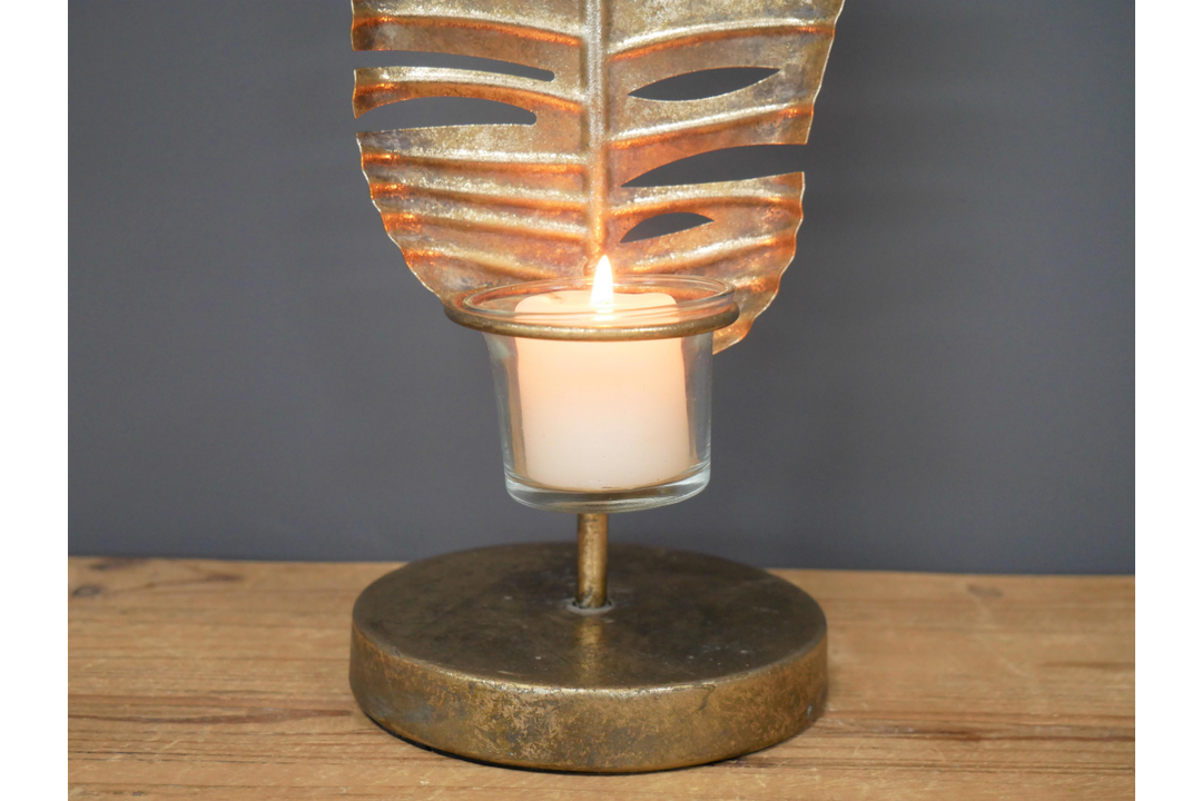 Metal gold Leaf Candle Holder Decorative Home Décor Tealight or Pillar Candle