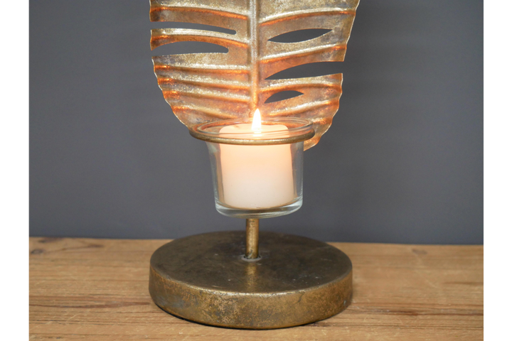 Metal gold Leaf Candle Holder Decorative Home Décor Tealight or Pillar Candle