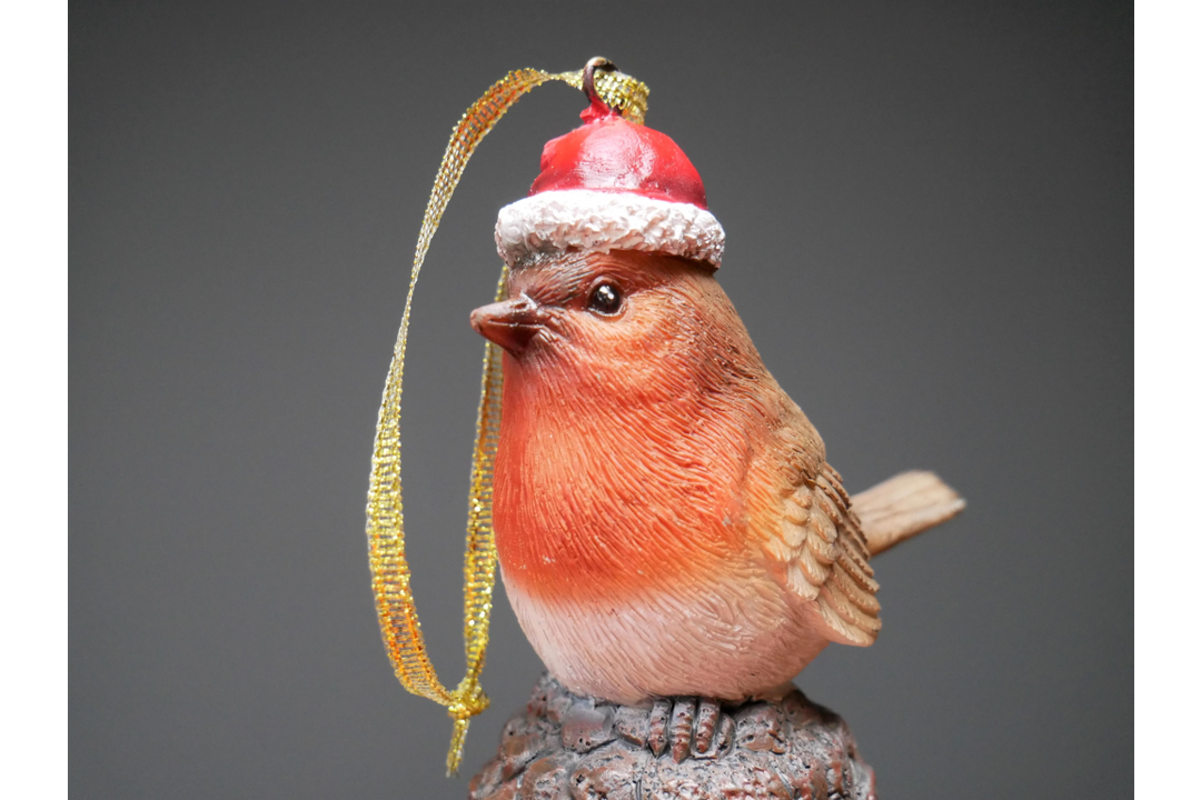 Robin santa hat On Pinecone & Acorn Christmas Tree Festive Decoration made of Resin