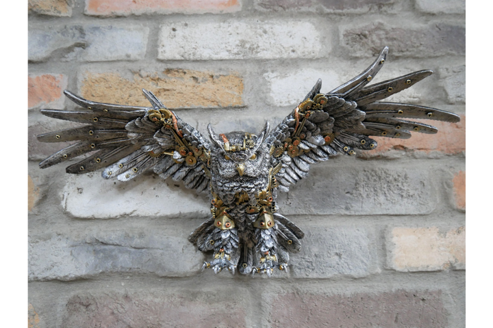 Steampunk Owl Wall Hanging – Industrial Resin Ornament Home Décor