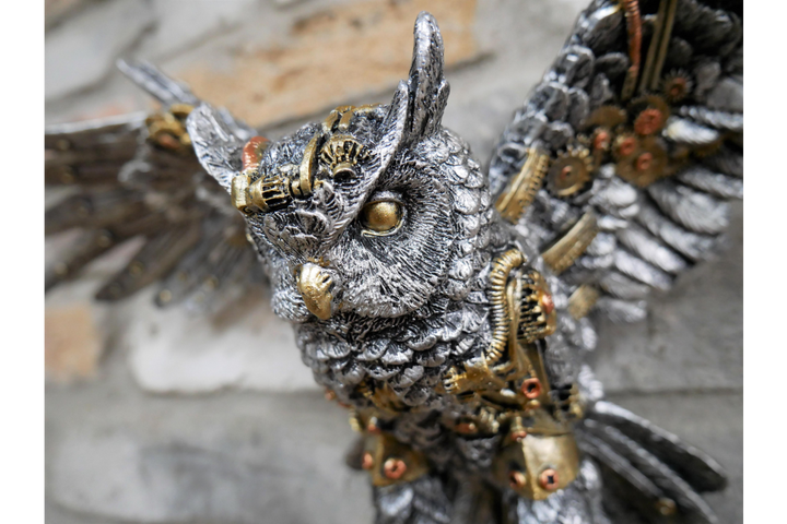 Steampunk Owl Wall Hanging – Industrial Resin Ornament Home Décor