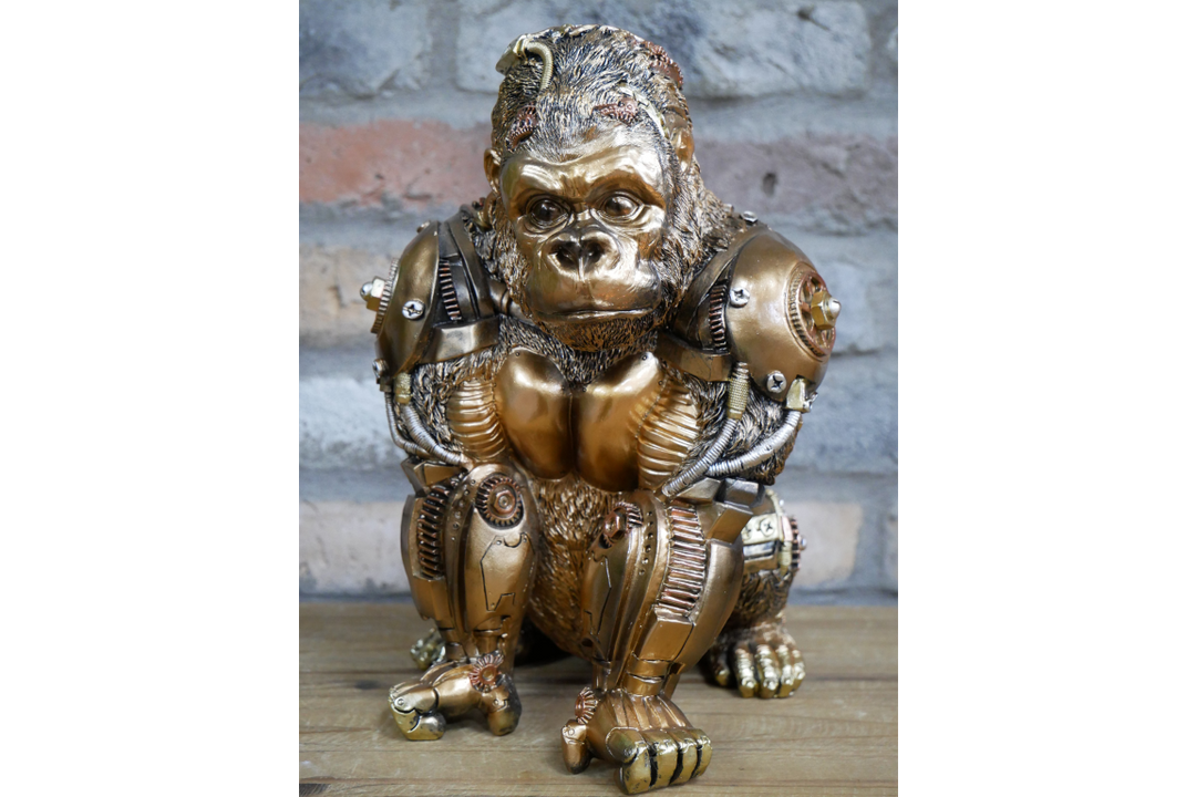 Steampunk Gorilla Statue gold rustic majestic free standing resin ornament