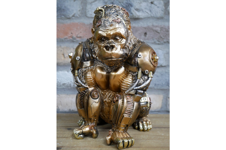 Steampunk Gorilla Statue gold rustic majestic free standing resin ornament