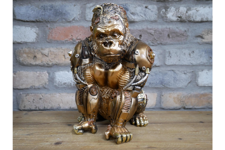 Steampunk Gorilla Statue gold rustic majestic free standing resin ornament