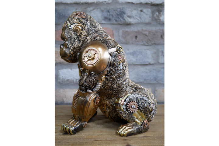 Steampunk Gorilla Statue gold rustic majestic free standing resin ornament