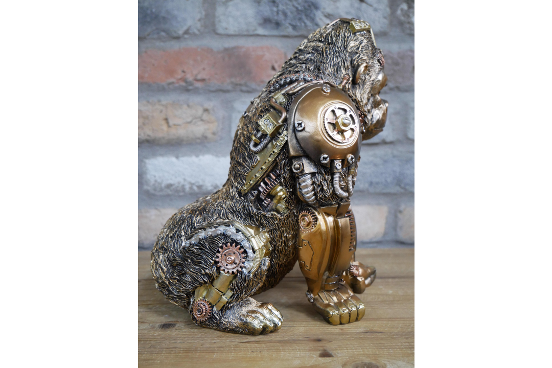 Steampunk Gorilla Statue gold rustic majestic free standing resin ornament
