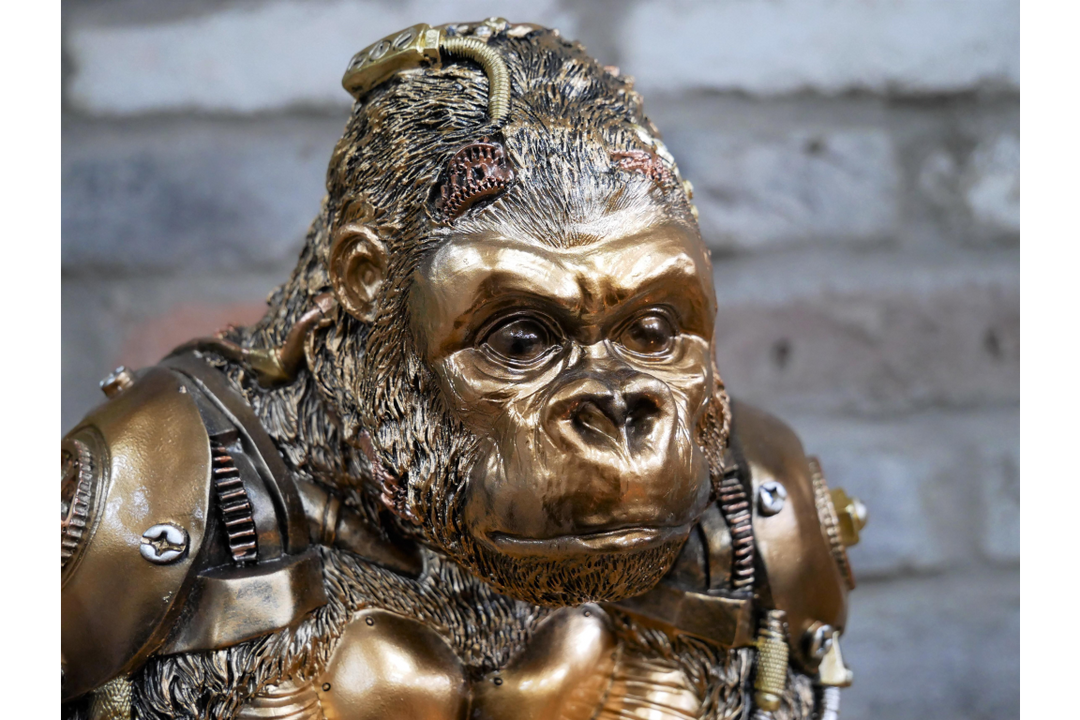 Steampunk Gorilla Statue gold rustic majestic free standing resin ornament