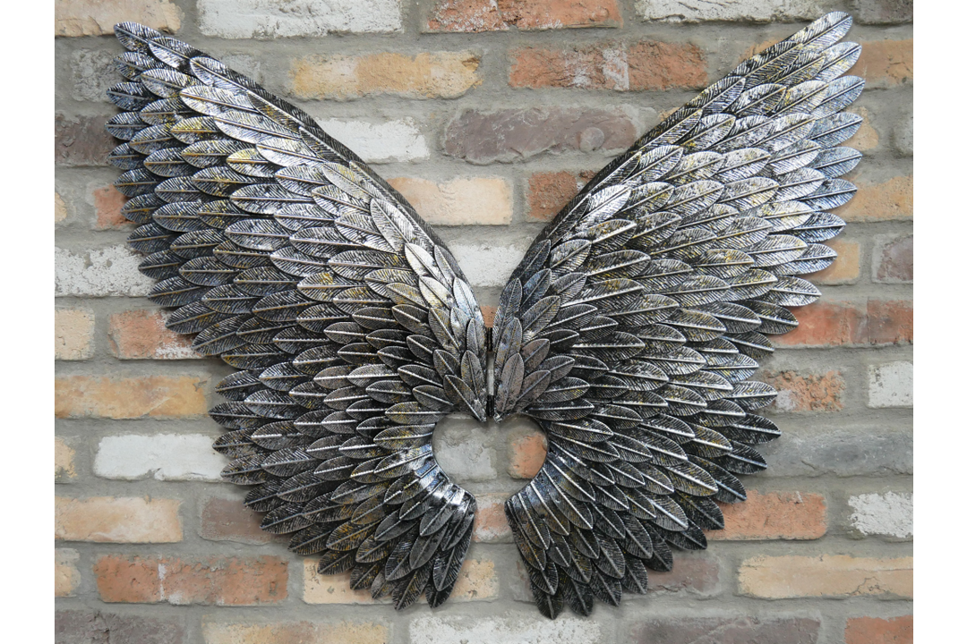 Angel Wings Wall Hanging Black & Silver – Metal Decorative Ornament for Home Decor