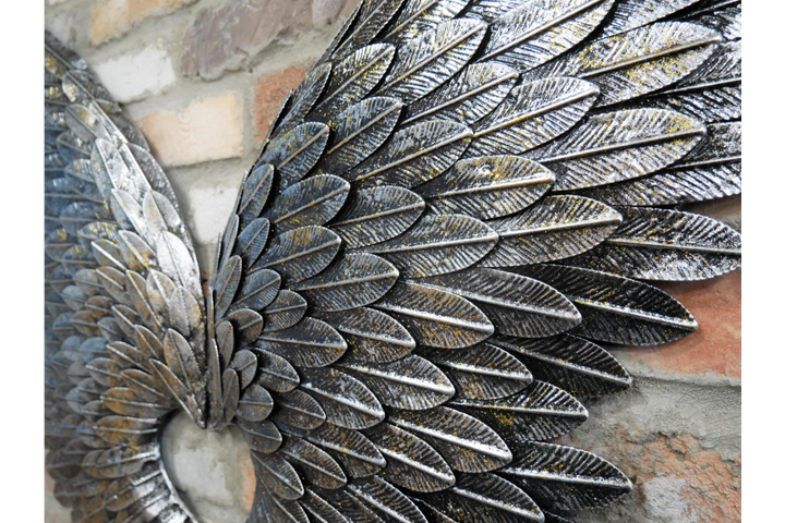 Angel Wings Wall Hanging Black & Silver – Metal Decorative Ornament for Home Decor