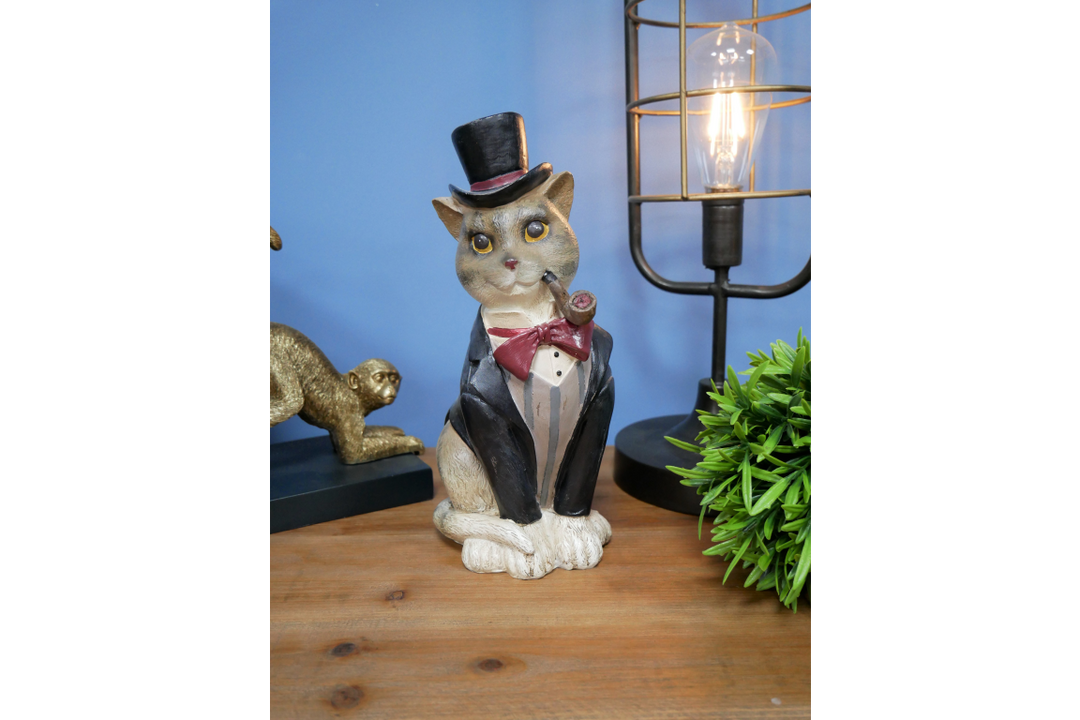 Gentleman Cat in suit Statue Dapper Feline quirky Ornament Sculpture Home Decor