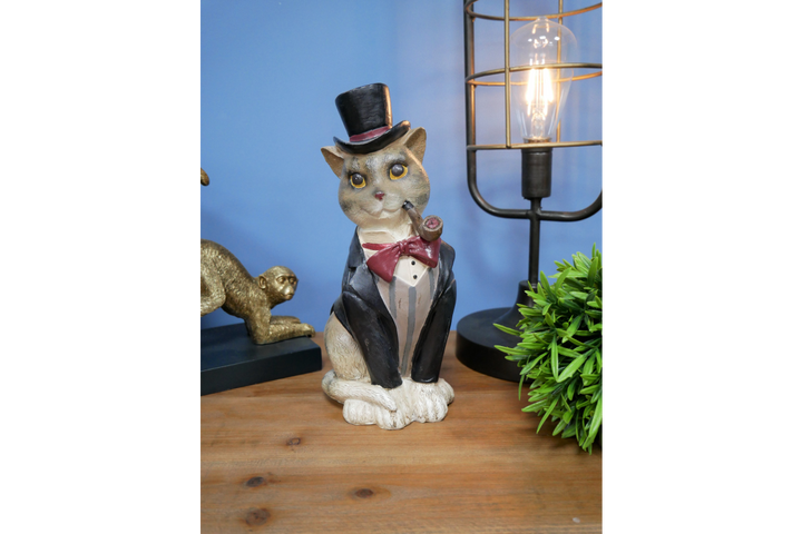 Gentleman Cat in suit Statue Dapper Feline quirky Ornament Sculpture Home Decor