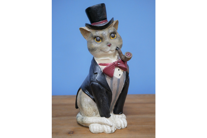 Gentleman Cat in suit Statue Dapper Feline quirky Ornament Sculpture Home Decor