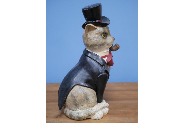 Gentleman Cat in suit Statue Dapper Feline quirky Ornament Sculpture Home Decor
