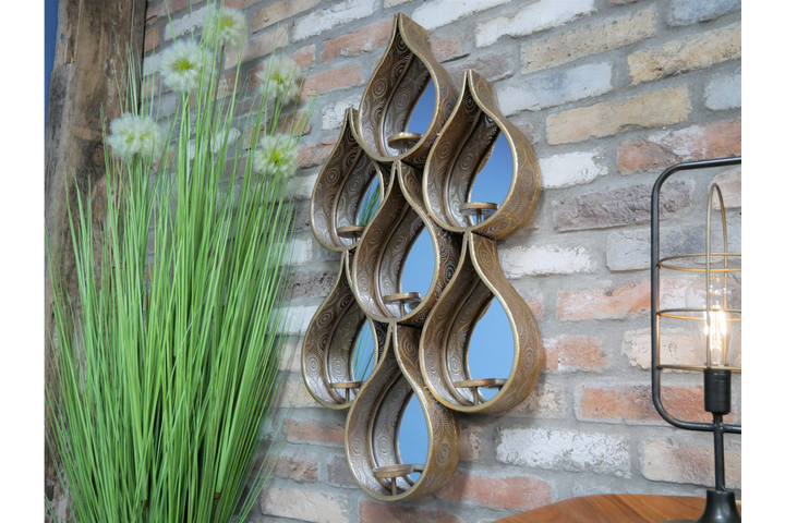 Gold Raindrop Mirror with Built-In Tealight Candle Holders – Glam Wall Décor