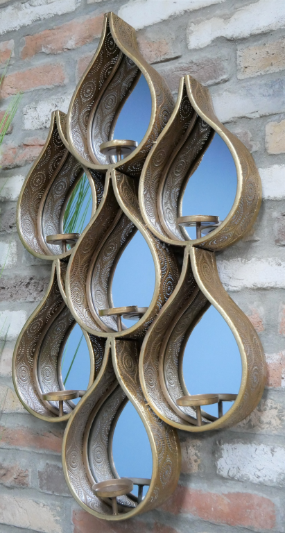Gold Raindrop Mirror with Built-In Tealight Candle Holders – Glam Wall Décor