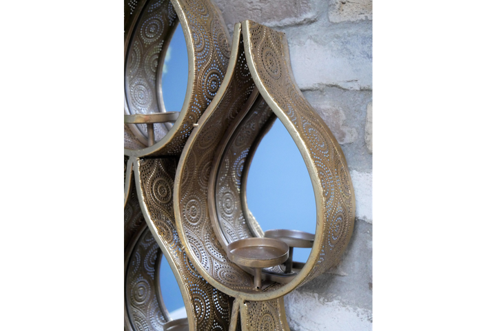 Gold Raindrop Mirror with Built-In Tealight Candle Holders – Glam Wall Décor