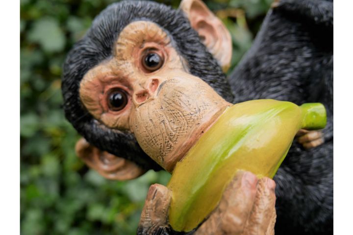 Monkey Eating Banana with Baby and baby monkey on a rope Hanging Resin Garden decorative Ornament