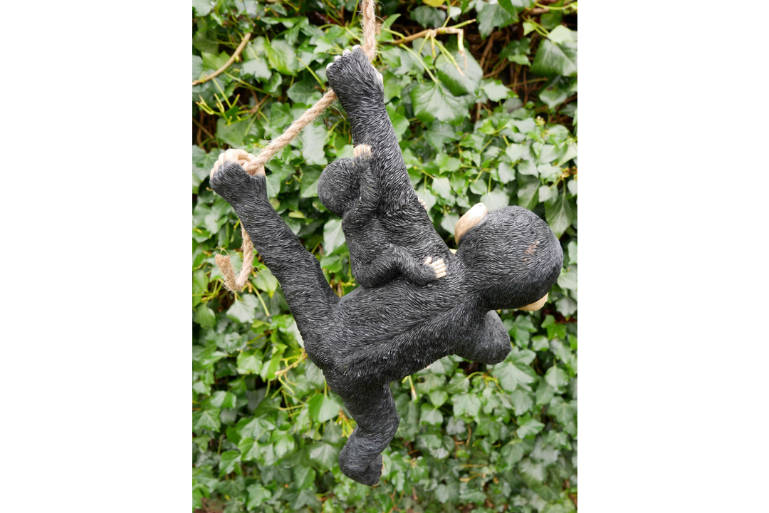 Monkey Eating Banana with Baby and baby monkey on a rope Hanging Resin Garden decorative Ornament