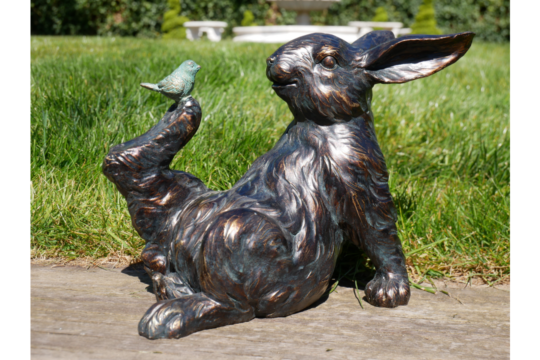 Rabbit & Bird Decorative Ornament – Rustic Garden Animal Figurine Home Décor