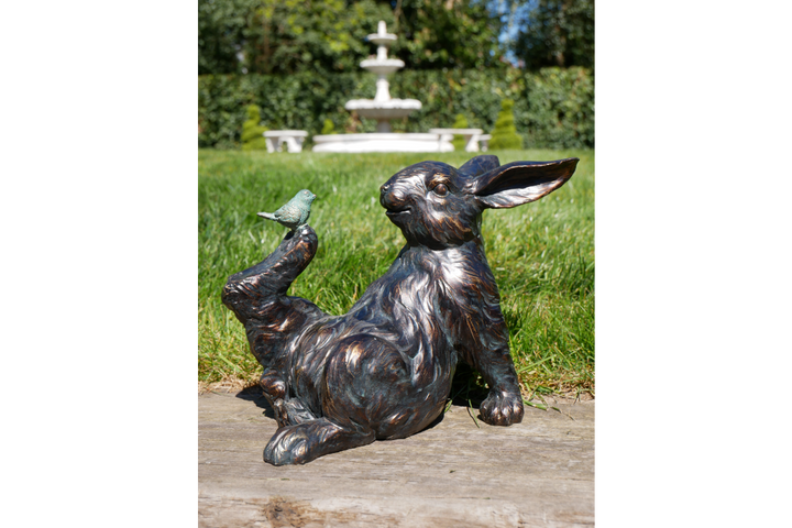 Rabbit & Bird Decorative Ornament – Rustic Garden Animal Figurine Home Décor