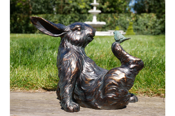 Rabbit & Bird Decorative Ornament – Rustic Garden Animal Figurine Home Décor