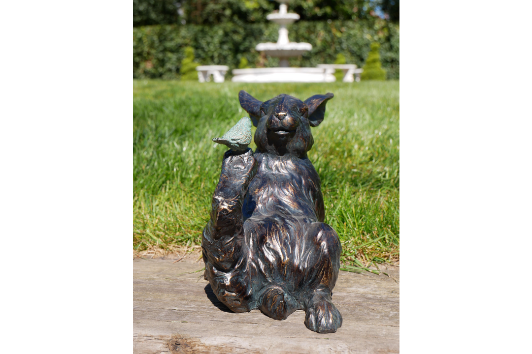 Rabbit & Bird Decorative Ornament – Rustic Garden Animal Figurine Home Décor