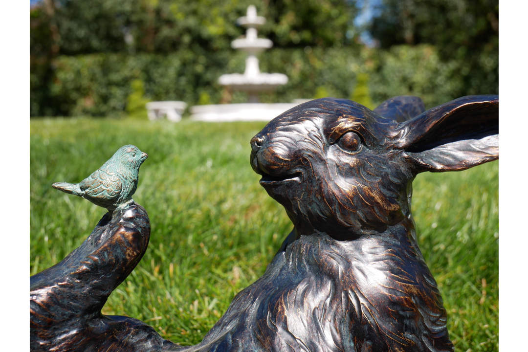 Rabbit & Bird Decorative Ornament – Rustic Garden Animal Figurine Home Décor
