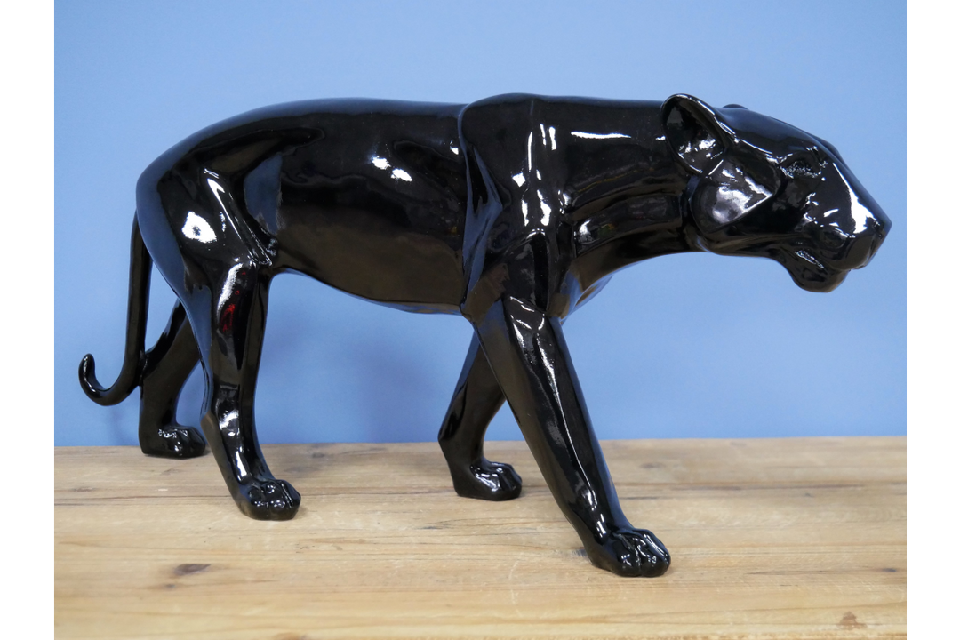 Black Glossy Leopard Ornament marching Figurine statue resin free standing