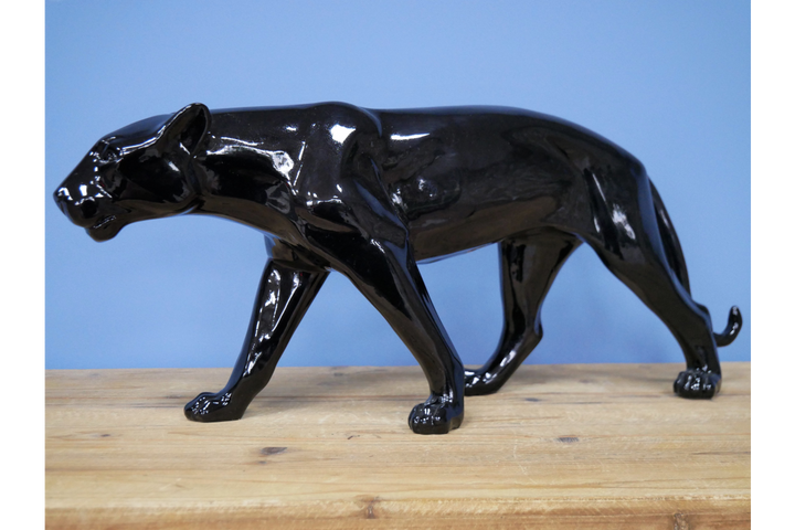 Black Glossy Leopard Ornament marching Figurine statue resin free standing