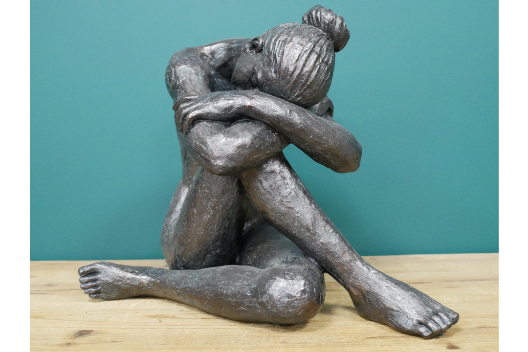 Sitting Man and Woman Statues Matte Black Abstract Couple Home Décor