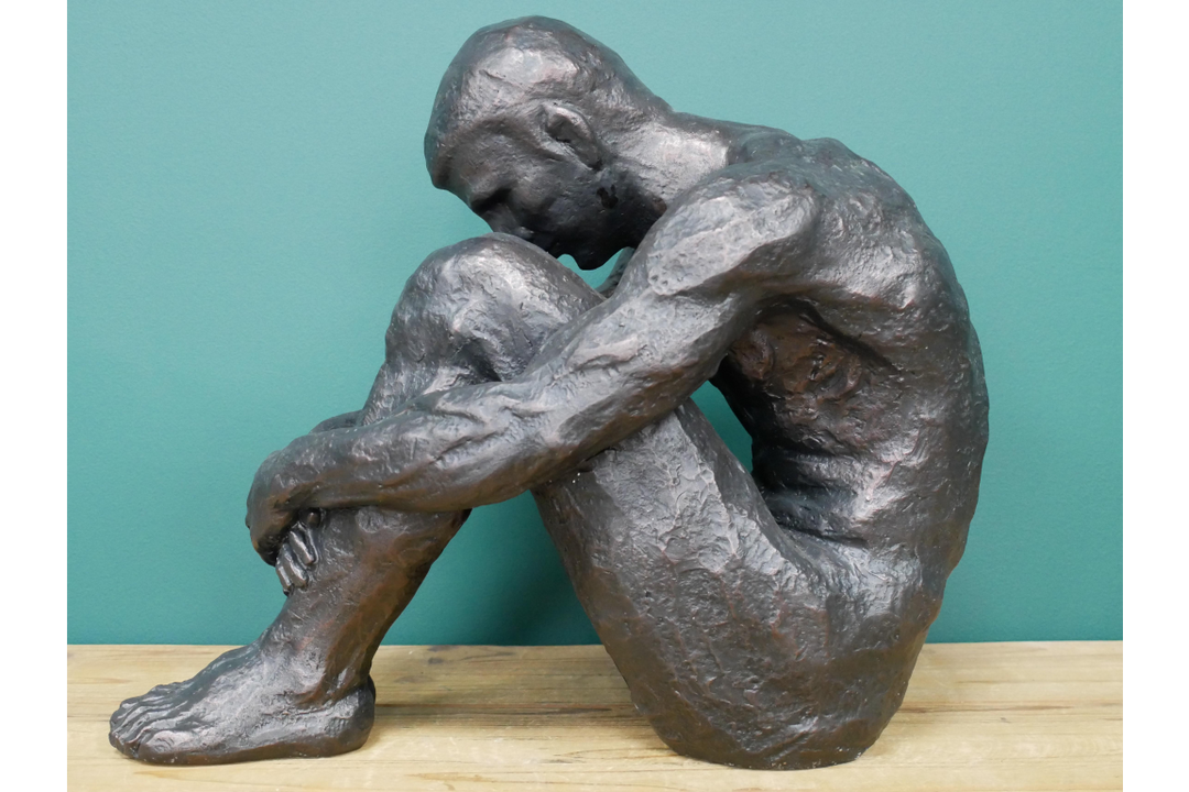 Sitting Man and Woman Statues Matte Black Abstract Couple Home Décor