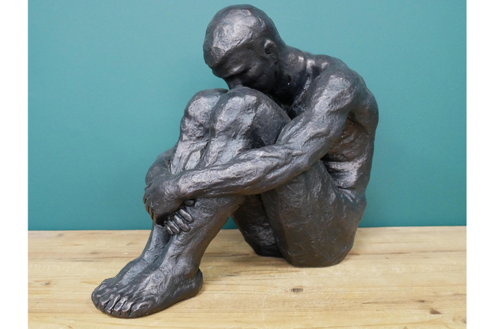 Sitting Man and Woman Statues Matte Black Abstract Couple Home Décor