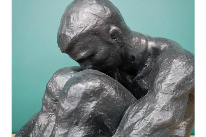 Sitting Man and Woman Statues Matte Black Abstract Couple Home Décor