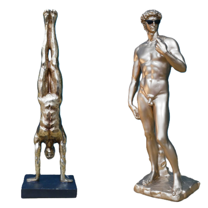 Gold Handstand naked Man Sculpture Figurine Vintage standing Ornament statement