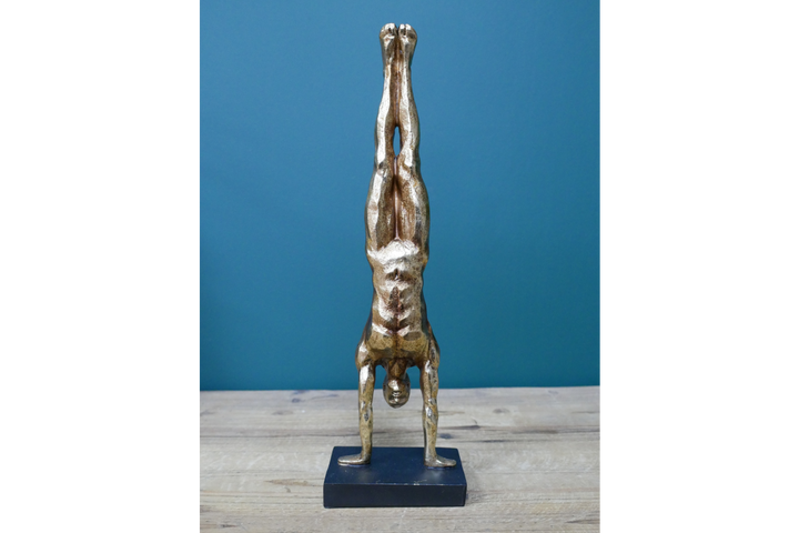 Gold Handstand naked Man Sculpture Figurine Vintage standing Ornament statement