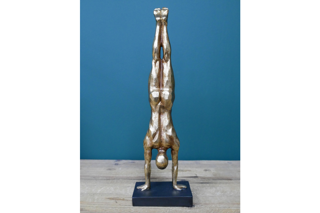 Gold Handstand naked Man Sculpture Figurine Vintage standing Ornament statement